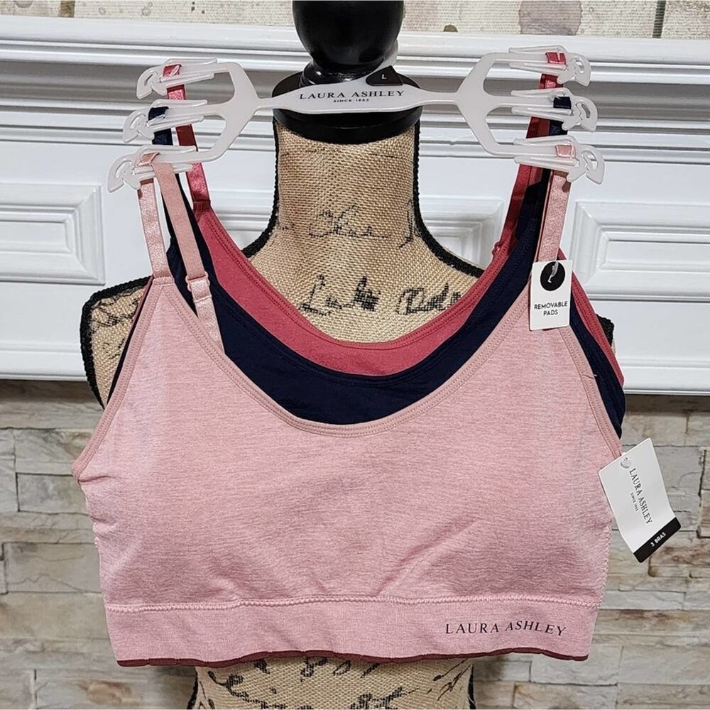 Laura Ashley 3pk lounge sports‎ active athletic super soft comfy bralettes bras